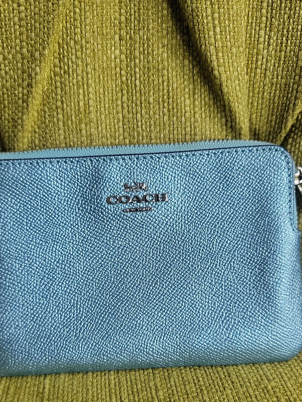 Coach Metallic Teal Leather Wristlet